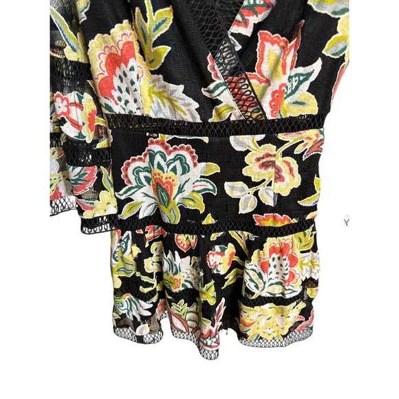 Entro Embroidered V Neck Long Sleeve Lace Trim  Floral Mini Dress Size S EUC - Picture 2 of 7